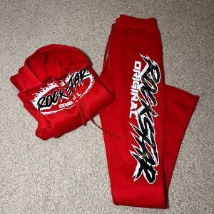 Rockstar jumpsuit, stacked sweatpants